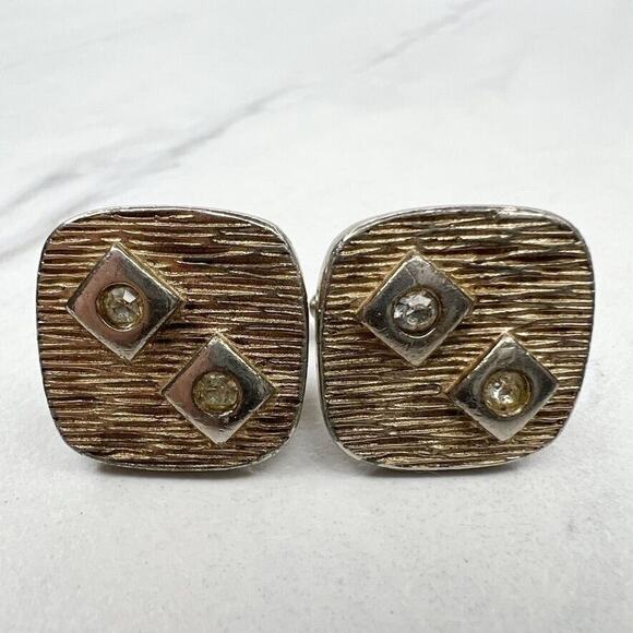 Vintage Rounded Square Rhinestone Cufflinks - Picture 1 of 5